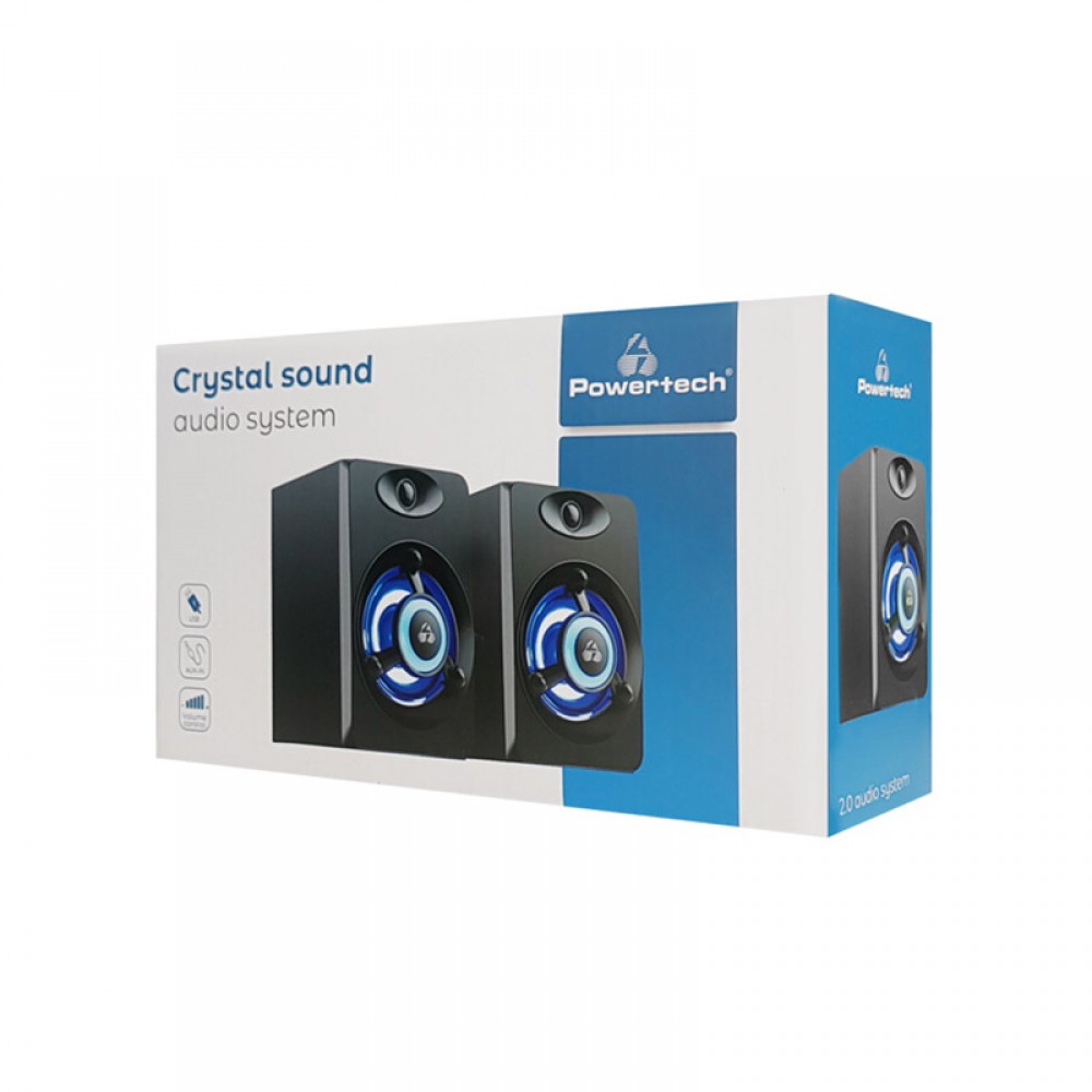 POWERTECH ηχεία Crystal sound PT-842, 2x 3W, 3.5mm, μαύρα